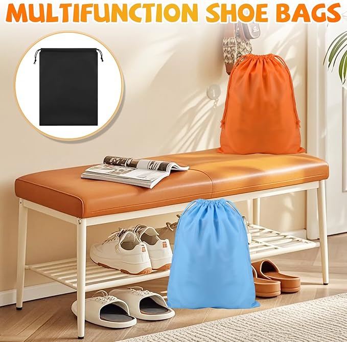Shoe Bags for Travel, 15.7" x 11.8" Travel Shoe Bags for Packing, Large Waterproof Portable Drawstring Travel Shoe Storage Bag Travel Essentials Women for and Men (Orange & Black & Pink & Blue)