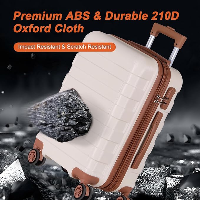 SUPER DEAL 21 Inch Carry On Luggage, Expandable Hardshell Spinner Suitcase with 360-Degree Wheels Height Adjustable Handle for Travel Business Trip, Cream White