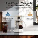 Coffee Maker, 5 Cup Drip Coffee Machine with Glass Carafe, 20 Hours Programmable Timer, 2 Hours Keep Warm, Compatible with Ground&Tea – Portable Small Cafetera for Home, Office, Travel&Camping-White