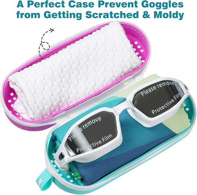 Swim Goggle Case For Swimming Goggles, Swimmer Gifts for Kids Teens Adults, Silicone Cases with Drain Hole