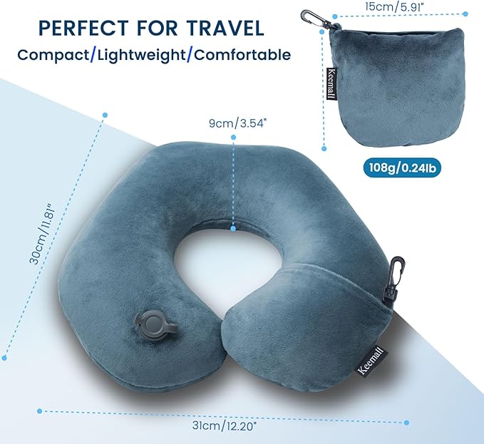 Keemall 2Pack Inflatable Travel Neck Pillow for Airplane Train Car Washable Pillowcase U Shaped Office Napping Pillow