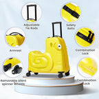 Kids Luggage, Kids Ride-on Luggage with Spinner Wheels Suitcase, Kid's Ride-On Suitcase Help Your Child Relax, Carry On Trolley Luggage with Password Lock, 20"", Yellow, QX-20