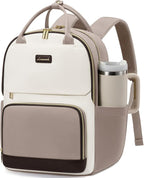 LOVEVOOK Laptop Backpack for Women with Giant Tumbler Holder Pocket, 15.6 inch Travel Work Backpack Purse for Teacher Nurse, Waterproof College Book Bag Cute Casual Daypack, Beige-Nude