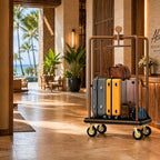 Hotel Luggage Cart, 1600 lbs Capacity Commercial Bellman's Cart with 8" Silent Wheels, Brushed Stainless Steel Frame and Nylon Carpet Deck for Hotels, Condos, Resorts