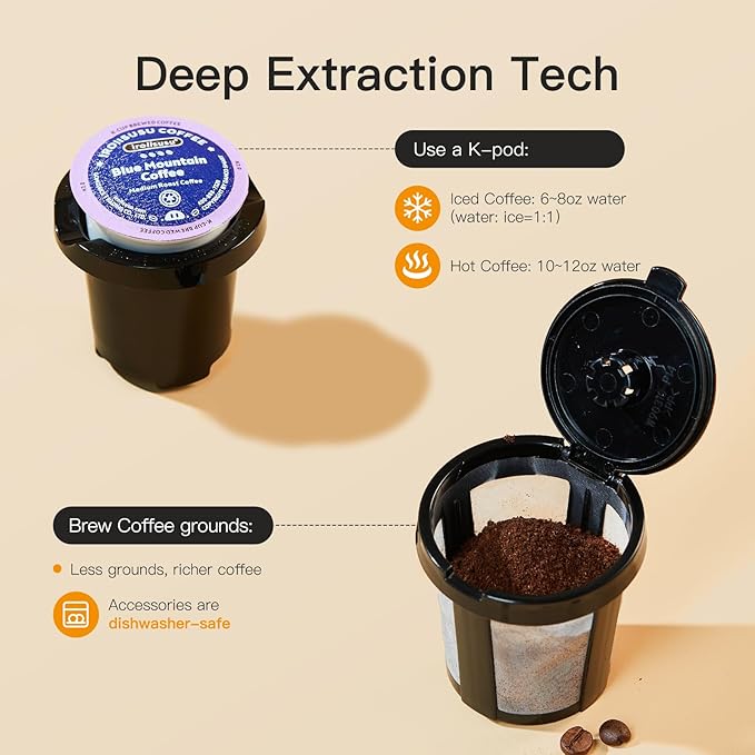 Tastyle Mini Hot and Iced Coffee Maker Single Serve, for K Cup and Ground, 6 to 14 Oz Brew Sizes, with Recipe Book, for Home, Travel, RV, Office and Dorm, Violet