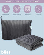 Bliss Faille Travel Pillow Blanket - 2-in-1 Lightweight Compact Airplane Camp Pillow and Blanket Set for Travelling, Size One Size, Dark Grey