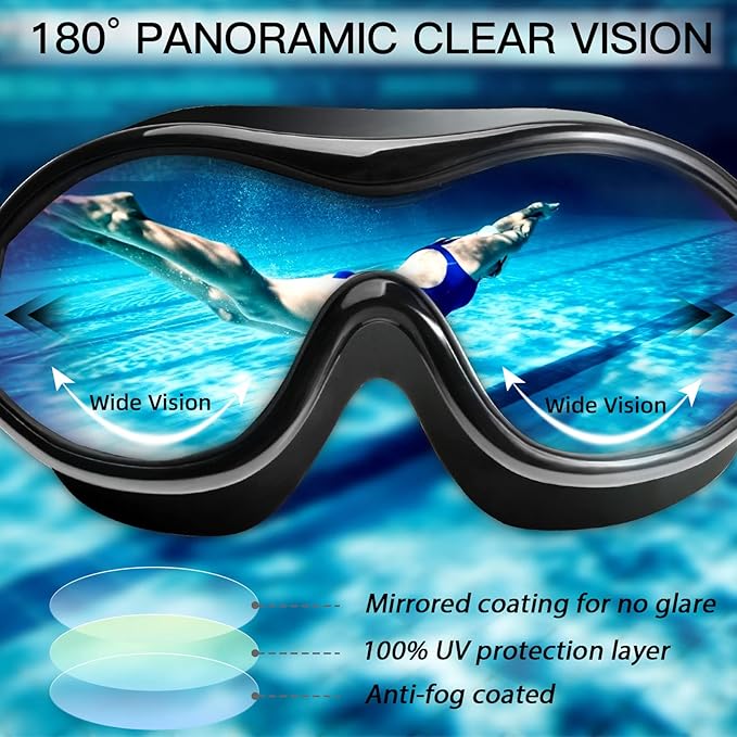 Swim Goggles No Leaking Anti-Fog Pool Goggles Swimming Goggles for Adult Men Women Youth, UV Protection 180° Clear Vision