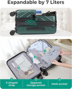 BAGSMART Carry on Luggage 22x14x9 Airline Approved with TSA Lock, 100% Polycarbonate Hardside Suitcase with Spinner Wheels, Olive-Green