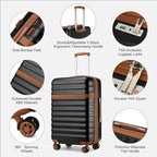 Kono Medium Sized Checked Luggage, 24 Inch Expandable with Spinner Wheels, TSA Lock, ABS + PC Lightweight Travel Suitcase with Larger Capacity and Lighter Weight, Black Brown