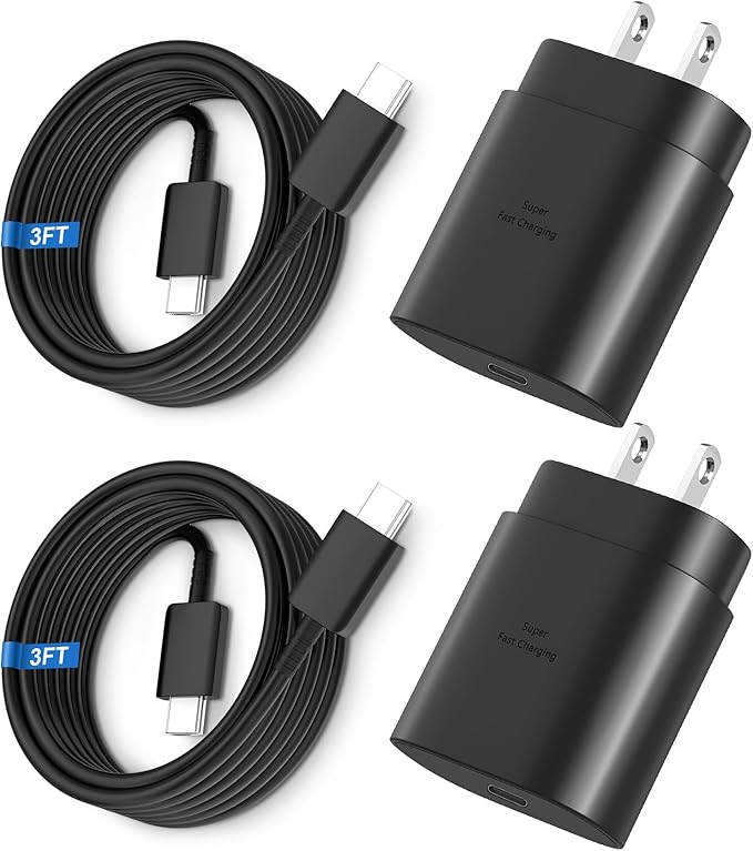 Super Fast Charger Type C, 25W USB C Wall Charger Fast Charging for Samsung Galaxy S26 Ultra/S26/S26+/S25 Ultra/S25/24 Ultra/S24/S23 Ultra/S22 Ultra with 3FT Long Android Type C Charger Cable 2Pack
