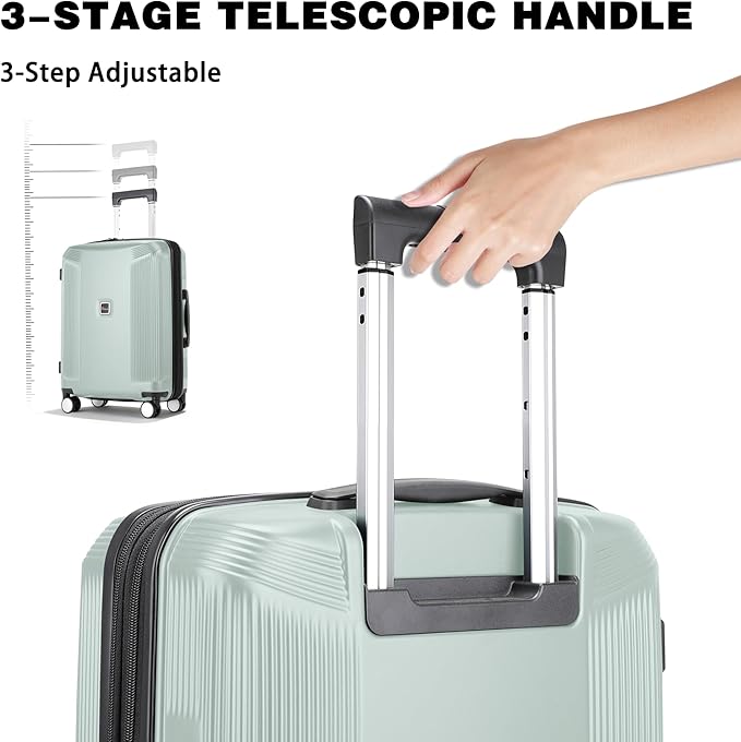 Luggage Sets 3 Piece, Lightweight Expandable PC Hardside Durable Suitcases with Spinner Wheels & TSA Lock, 20/24/28 Inch, Light Green