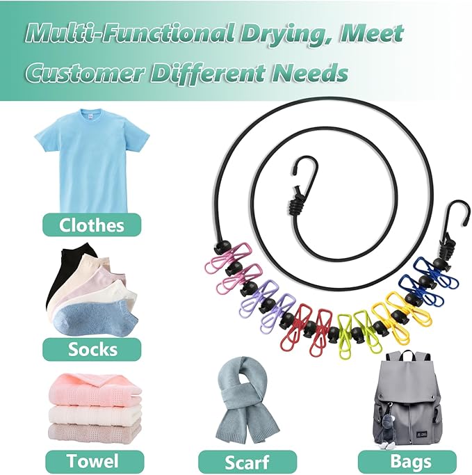 Magnetic Travel Clothesline for Cruise Ship - Retractable Clothesline Cruise Essentials Approved 2026 Stretches to 10ft with Magnetic Hooks,Positioning Beads&12 Anti Slip Clips for RV Camping Ship