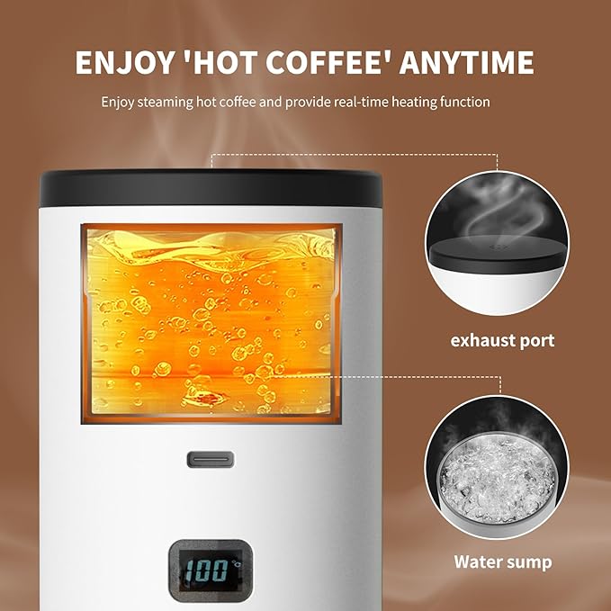RQUOIRE 3-in-1 Portable Coffee Maker, Espresso Machine, Self-Heating Travel Coffee Maker Compatible with NS, DG Pods & Ground Coffee, Small Mini Espresso Machine for Car Camping, Hiking With Stand