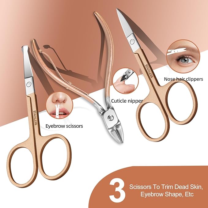Manicure Set 30 in 1 Nail Clippers Set,Nail Manicure Kit for Women,RedFlow Toenail Clippers,Pedicure Kit,Pedicure Tools,Suitable for Travel Manicure Tools (Rose Gold)