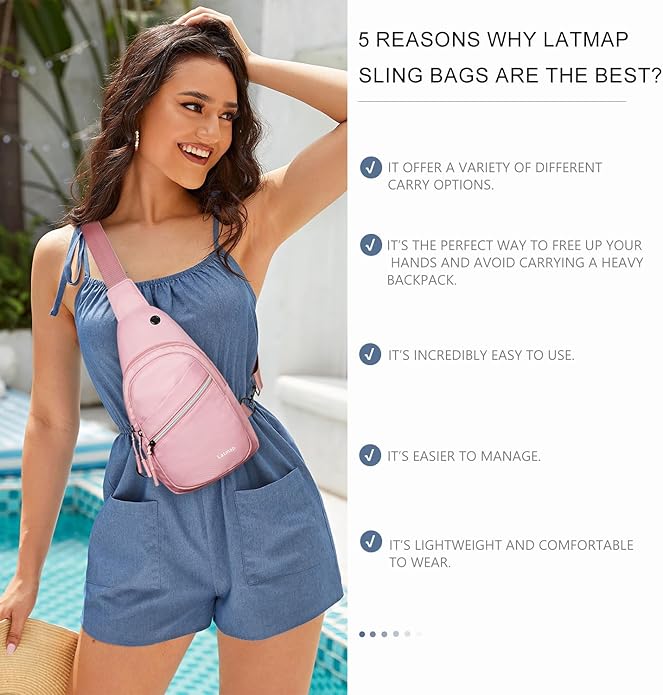 LATMAP Sling Bag For Women Faux Leather Small Casual Daypack Backpack Fanny Pack Crossbody Chest Bags Purse