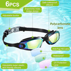 Flutesan 6 Pack Swim Goggles for Adult Anti Fog Swimming Glasses with Ear Plugs Nose Clip No Leaking Full Protection Goggles