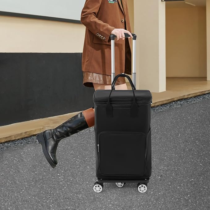 Shopping Trolley with Wheels Collapsible Shopping Cart Utility Dolly Luggage Cart with Telescopic Drawbar, 55.12 Lbs Load-Bearing, for Shopping, Camping, Travel (Black)