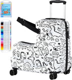 smilesun 22" Kids Ride-On Suitcase with Safety Strap, Multifunctional Kids' Luggage with Double Spinner Wheels, Durable and Lightweight for Boys and Girls Ages 2-10 (White, 20-inch)