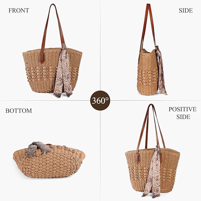 Trifabricy Beach Bags for Women, Summer Straw Bag, Woven Straw Beach Tote Bag Shoulder Handbags