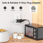 [ETL Listed] Cable Matters 3-Pack 3 Way Plug Adapter 15A 1875W, 3 Prong 3 Outlet Adapter, Power Splitter Plug Outlet, 3 Way Electrical Splitter, Black