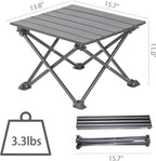 Wind Tour Roll-Up Camping Table, 4-Person Lightweight Portable Outdoor Table with Carry Bag for Picnics BBQ Travel (15.7”x13.7”x11” Black)