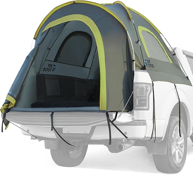 JOYTUTUS Pickup Truck Tent 6.0ft, Waterproof PU2000mm Double Layer for 2 Person, Portable Truck Bed Tent with Rainfly - Green, Fiberglass Pole