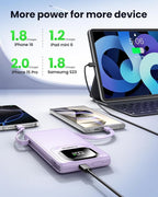 Portable Charger with Built-in Cables,22.5W Super Fast Charging Power Bank Slim Phone Charger,10000mAh Travel Battery Pack Battery Bank with Smart LED Display for iPhone, Android & USB-C (Purple)