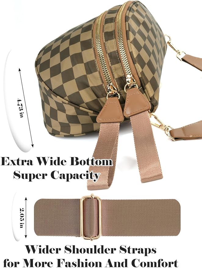 Black and White Checkered Crossbody Bag Bum Bag for Women,Spacious Checkered Purse Fanny Packs Belt Bag