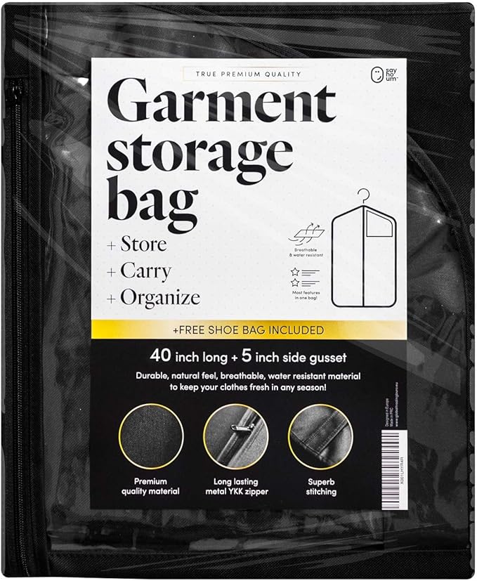 Luxury Storage Garment Bag for Men and Women Shirt, Blouse, Wool Sweater, Suit Jacket | 40 Inch + 5 Inch Gusset | Premium Hanging, Breathable, Foldable Clothes Protector and Travel Cover