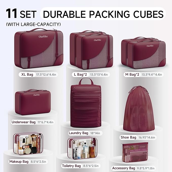 11 Set Packing Cubes for Travel, Gifts for Women Mom,Anti-Tearing Suitcase Organizer,OlarHike Vacation Essentials & Accessories for Cruise Ship