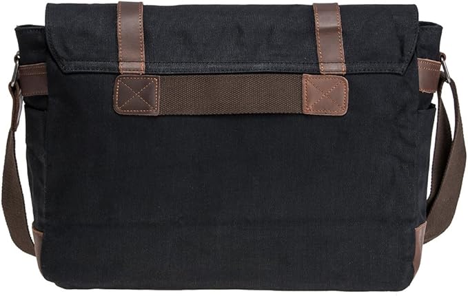 Vintage Genuine Leather Waxed Canvas Briefcase Large Satchel Shoulder Bag Rugged Computer 15.6" Laptop Bag