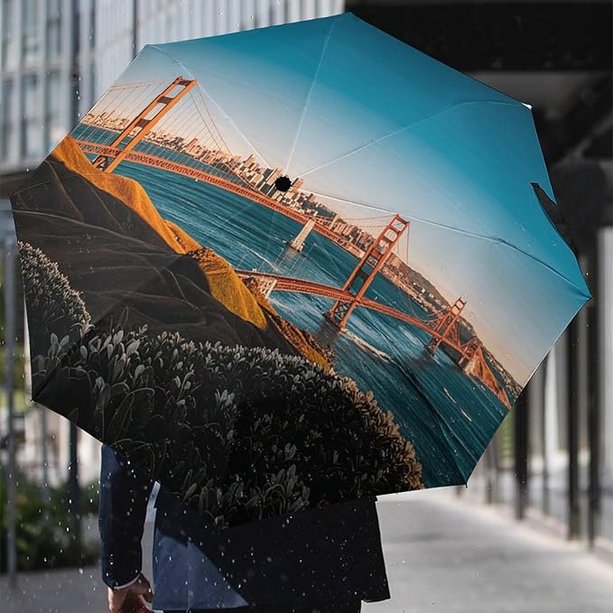 Cowboy Black Hat Western Boots Umbrellas for Rain Portable Travel Umbrellas Lightweight Automatic Windproof Folding Umbrella Compact Outdoor Beach Umbrella for Women, Men