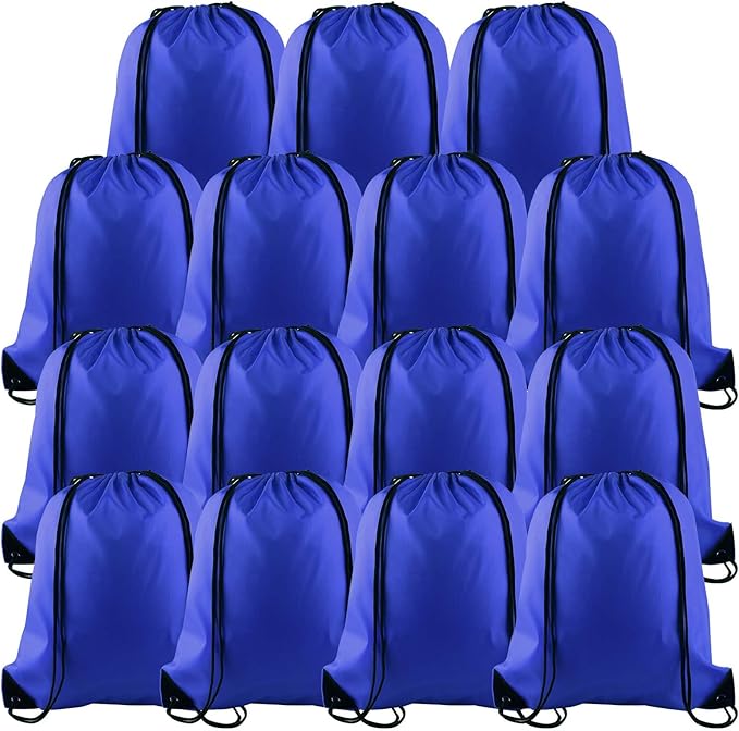 PLULON 15 Pcs Blue Drawstring Bags Drawstring Backpack Bulk, String Backpack Cinch Sack Sport Gym Backpack Bags for Yoga Traveling Outdoor Sports