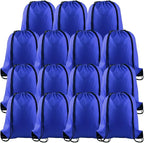PLULON 15 Pcs Blue Drawstring Bags Drawstring Backpack Bulk, String Backpack Cinch Sack Sport Gym Backpack Bags for Yoga Traveling Outdoor Sports
