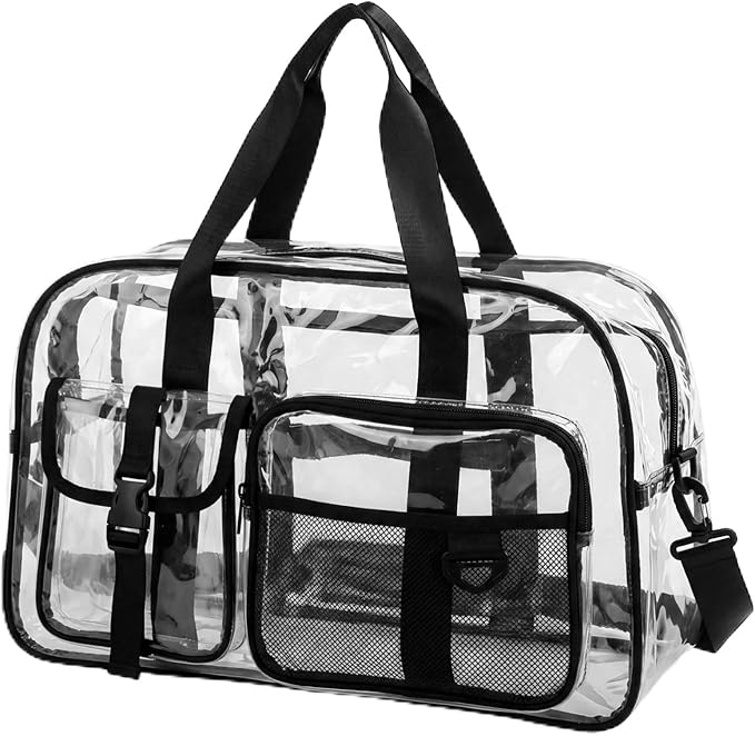 Abbylike Clear Bag Large Heavy Duty Tote for Stadium Events 20" Duffle Transparent Gym Bag for Sport Event Travel Makeup Work