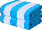 Exclusivo Mezcla 2 Pack Cotton Large 30x60 Inches Cabana Stripe Beach Towels, Super Absorbent Soft Plush Pool Bath Towel (Blue)