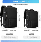 Large Travel Backpack Women Carry On Hiking Backpack Waterproof Outdoor Sports Casual Daypack Personal item Travel Bag Airplane Essentials Spirit Airline Flight Approved Shoes Compartment Men,Black