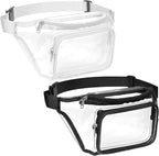 Veckle Clear Fanny Pack Stadium Approved - Adjustable 33-47 Inch Strap, Transparent Belt Bag for Women Men Fits 7.5-inch Smartphone, Waist Bag Clear Bag for Stadium Events, Sport, Concerts, Black