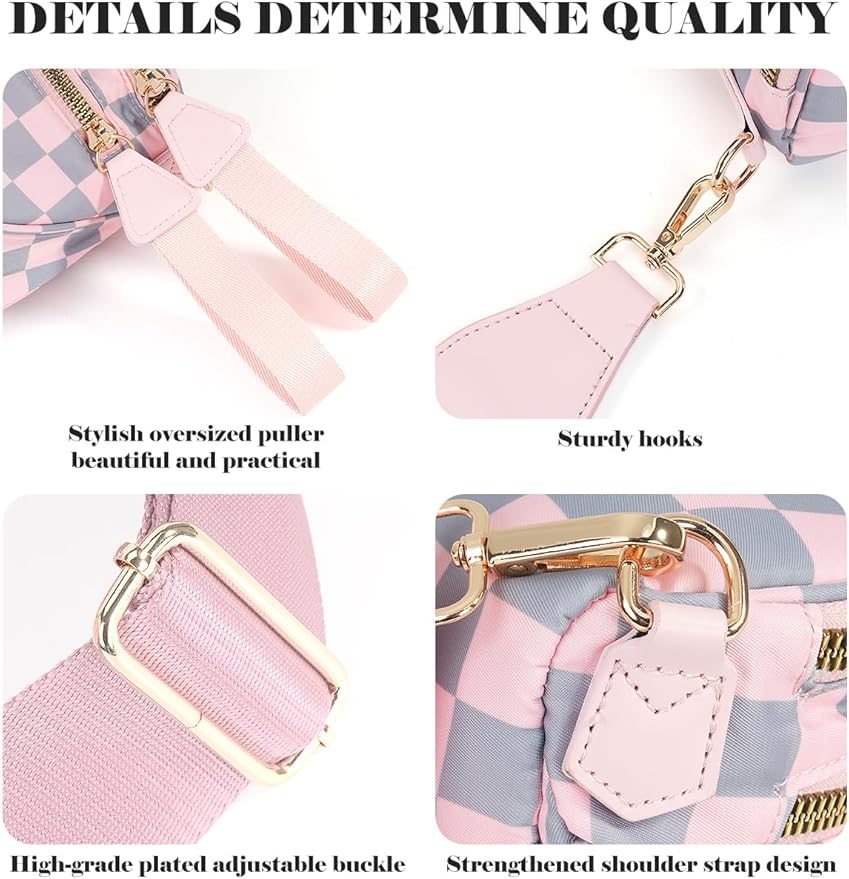 Black and White Checkered Crossbody Bag Bum Bag for Women,Spacious Checkered Purse Fanny Packs Belt Bag