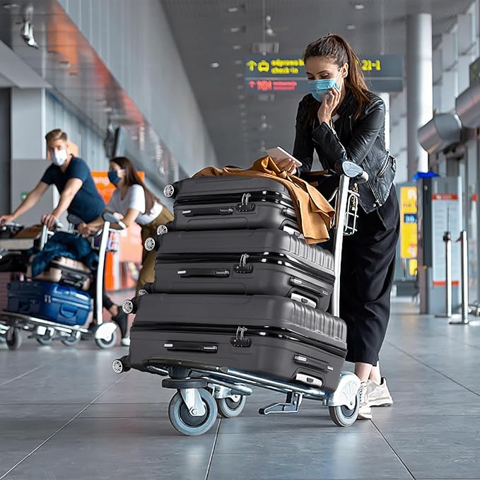 3 Piece Luggage Sets, Lightweight ABS Suitcase with 4 Spinner Wheels ＆ TSA Locks, Hardside Carry On Luggage Durable Suitcase Set for Family Travel Business - Dark Grey, 20/24/28