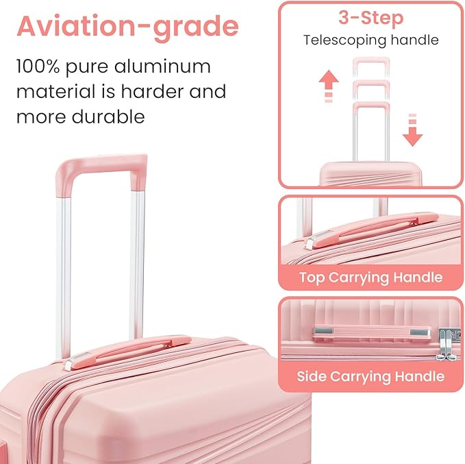 4 Piece Luggage Set, Hardside Expandable Lightweight Suitcase with 360° Mute Spinner Wheels Luggage Sets, TSA Lock, 14/20/24/28 Inch Travel Luggage for Men, Women and Girls (Pink 3)