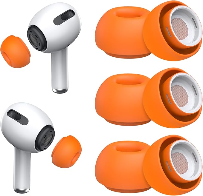 3 Pairs Replacement Ear Tips for AirPods Pro 1st & 2nd Generation with Noise Reduction Hole, Silicone Ear Tips for AirPods Pro with Portable Storage Box and Fits in Charging Case (Medium, Orange)