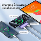 AOGUERBE for MagSafe Portable Charger, 10000mAh Magnetic Power Bank 22.5W Fast Charging, Mini Battery Pack Wireless with LED Display&Foldable Stand for iPhone 17/16/15/14/13/12 Series (Light Purple)