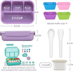 QQKO Bento Box Adult Lunch Box, Lunch Containers for Adults Men Women, Kids Lunch Boxes for School with 4 Compartments, Sauce Container, Utensils and Muffin Cups, Purple