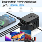 JMFONE Universal Travel Adapter with GaN 100W,International Power Plug Adapter 5 Port [4*USB C+1*USB A] and Multi 2500W AC Sockets, All-in-one Travel Outlet Plugs for 200+ Countries