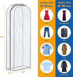 Zilink Breathable Fur Coat Storage Bags 60" Dress Bags for Gowns Long Mink Coat Storage Bag for Hanging Clothes with 10" Gussted Wrinkle Free for Leather Jacket Fur Puffy Dress, Set of 4