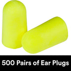 3M Ear Plugs, E-A-Rsoft Yellow Neons 391-1004, Bottle of 500 Pair of Disposable Earplugs, Regular Size, Uncorded, 33 NRR, Tapered Cylinder Shape, Slow Recovery Foam