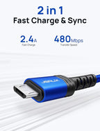 JSAUX Micro USB Cable for Android, (2-Pack 3.3FT+6.6FT) Micro USB Android Charger Cable Nylon Braided Cord Compatible with Galaxy S7 S6 J7 Edge Note 5, Kindle. MP3 and More-Blue