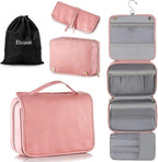 Elviros Hanging Travel Toiletry Bag for Women, 3-in-1 Large Makeup Bag and Cosmetic Organizer, Vegan Leather Waterproof Skincare Case for Travel Size Toiletries and Accessories, Gift for Women