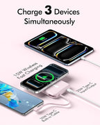 for Magsafe Power Bank, 5000mAh Magnetic Portable Charger with Built-in USB-C Cable, Wireless Battery Pack with 20W PD Fast Charging for iPhone 17/16/15/14/13/12 All Series-Pink